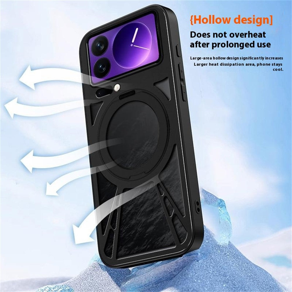 For Xiaomi 17 Pro Max Case Magnetic Kickstand Hollow Heat Dissipation Silicone + PC + Metal Bumper Phone Cover