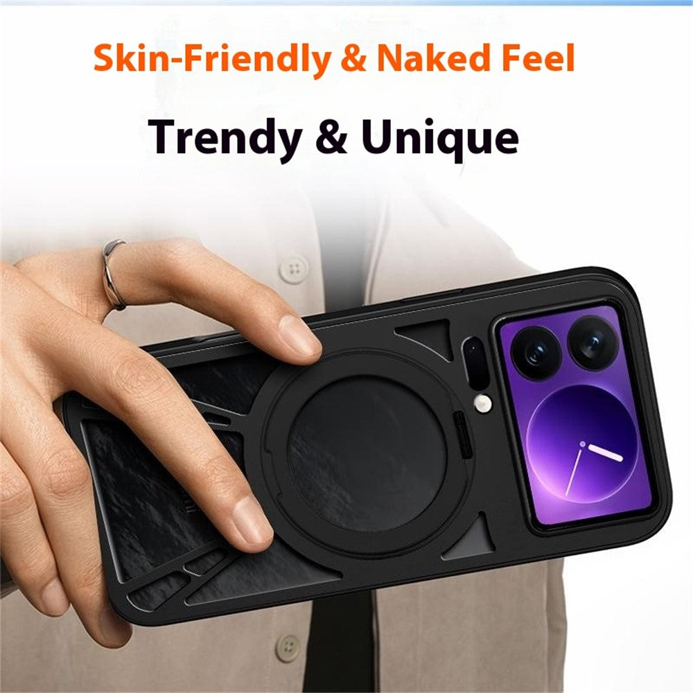 For Xiaomi 17 Pro Max Case Magnetic Kickstand Hollow Heat Dissipation Silicone + PC + Metal Bumper Phone Cover