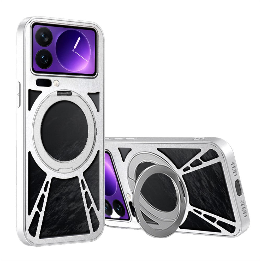 For Xiaomi 17 Pro Max Case Magnetic Kickstand Hollow Heat Dissipation Silicone + PC + Metal Bumper Phone Cover