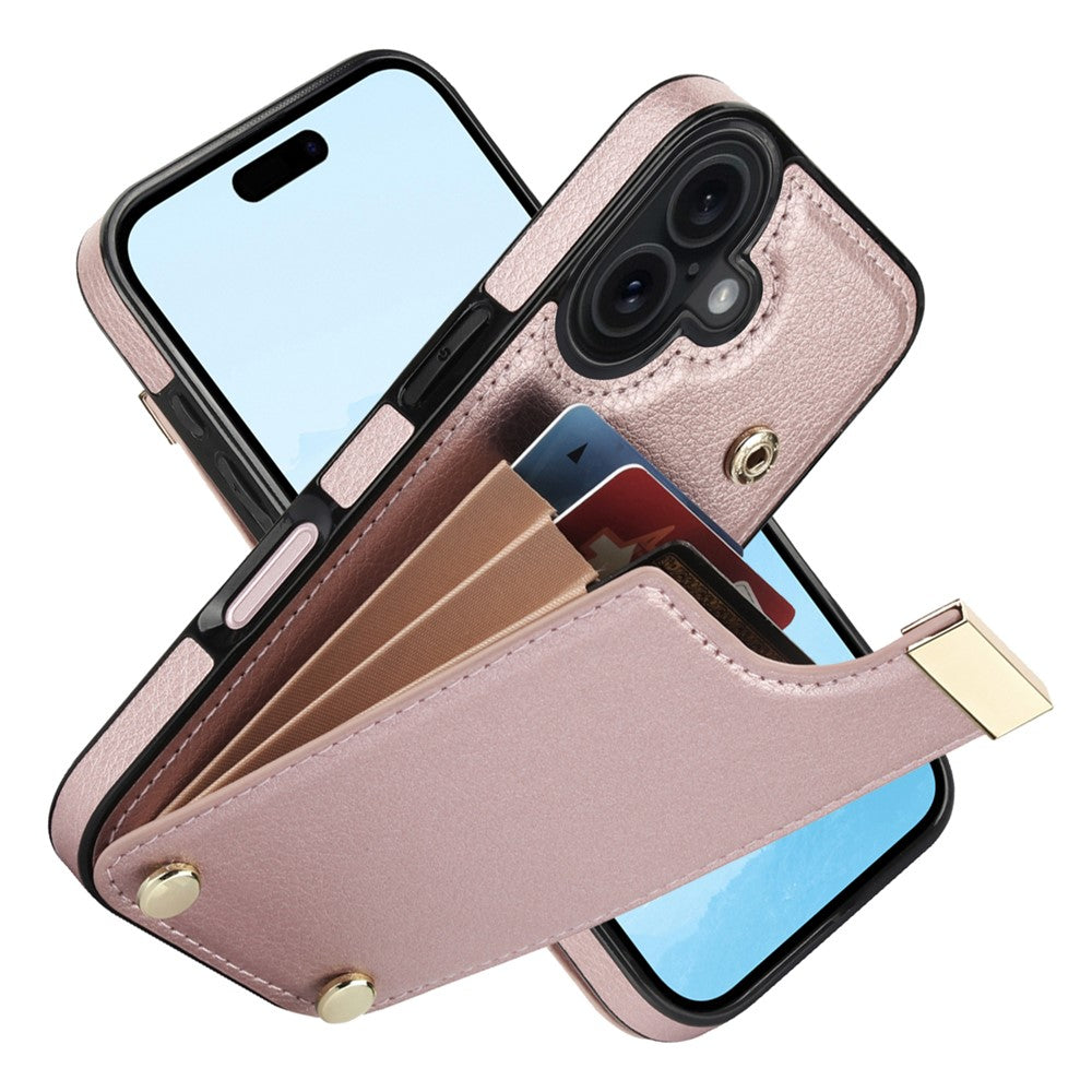 Til iPhone 17 Etui TPU + PU Læder Hardware Dekor Telefoncover med Kortlomme