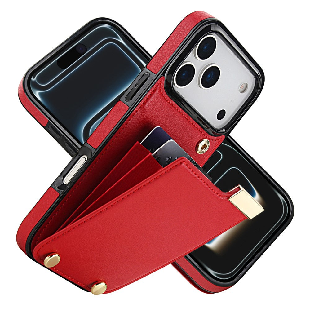 Till iPhone 17 Pro Max Skal TPU + PU Läder Hårdvarudekoration Telefonfodral med Kortfack