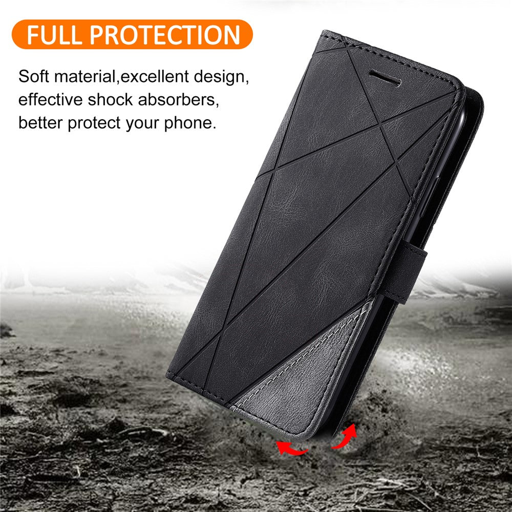 Leather Case for Xiaomi Redmi 15C 4G (EU) (173mm) / 15C 5G (EU) (173mm) / Poco C85 4G (173mm) Imprinted Lines Splicing Wallet Phone Cover