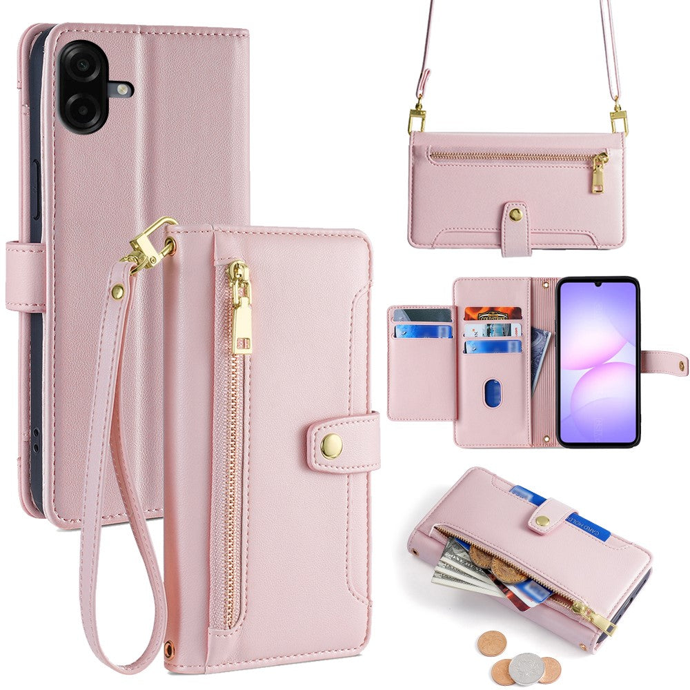 Til Samsung Galaxy A08 5G / A08 4G / A07 4G Læderetui Lynlåslomme Pung Telefoncover med 2 Stropper