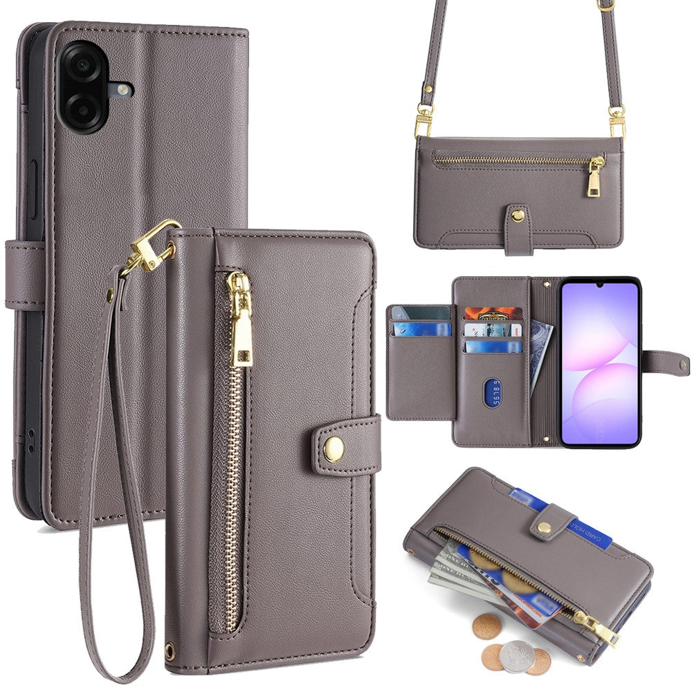 Til Samsung Galaxy A08 5G / A08 4G / A07 4G Læderetui Lynlåslomme Pung Telefoncover med 2 Stropper
