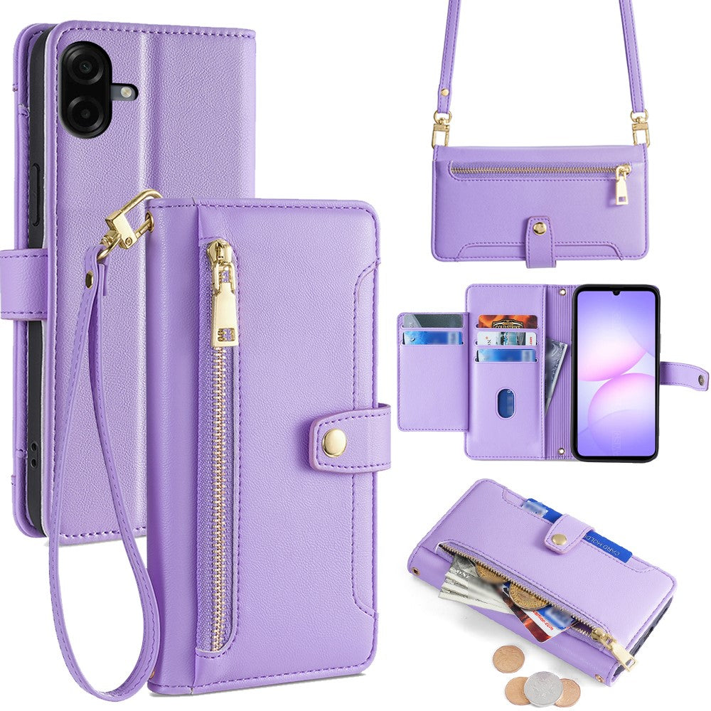 Til Samsung Galaxy A08 5G / A08 4G / A07 4G Læderetui Lynlåslomme Pung Telefoncover med 2 Stropper