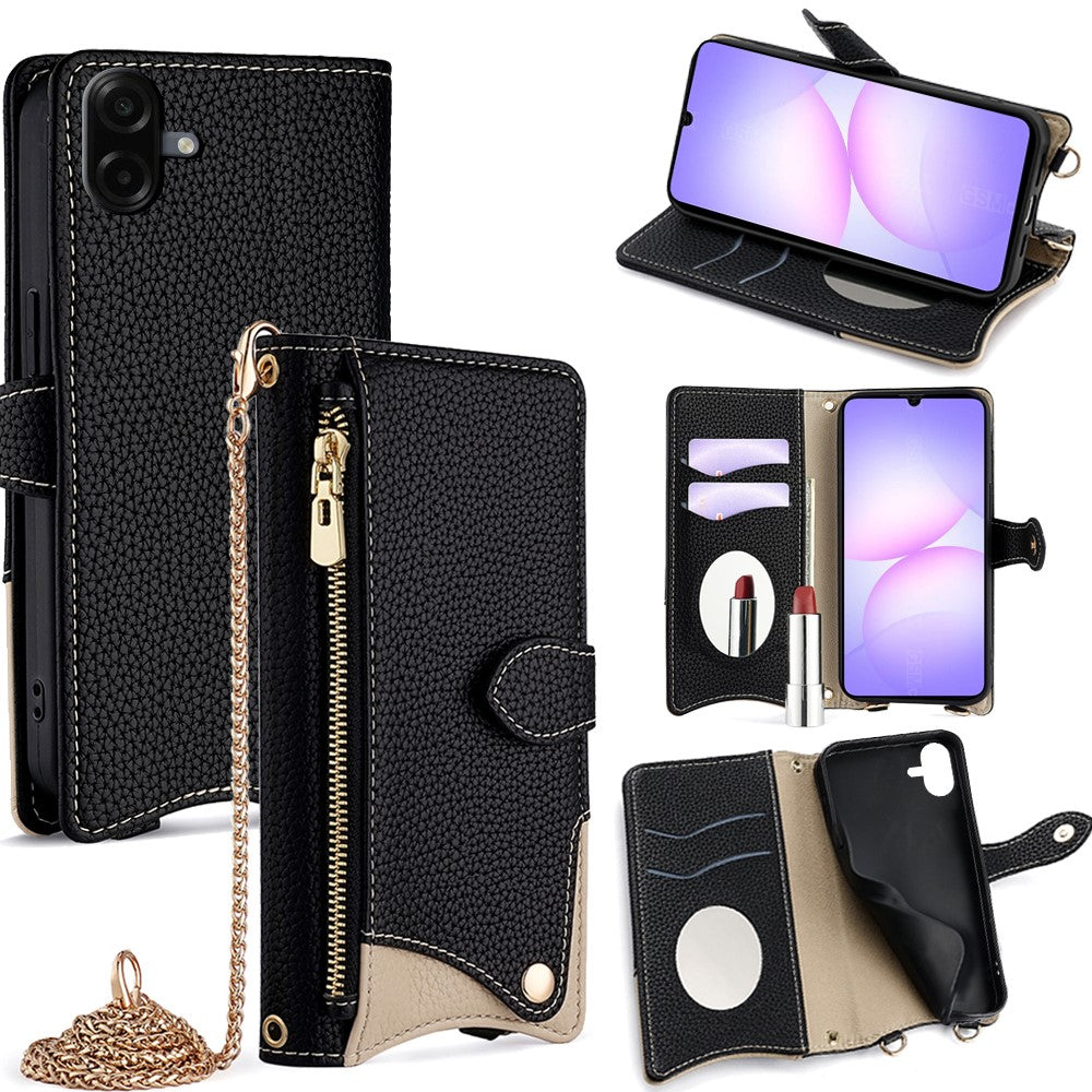 For Samsung Galaxy A08 5G / A08 4G / A07 4G Leather Case Wallet Stand Cover Irregular Tail Style with Chain Strap