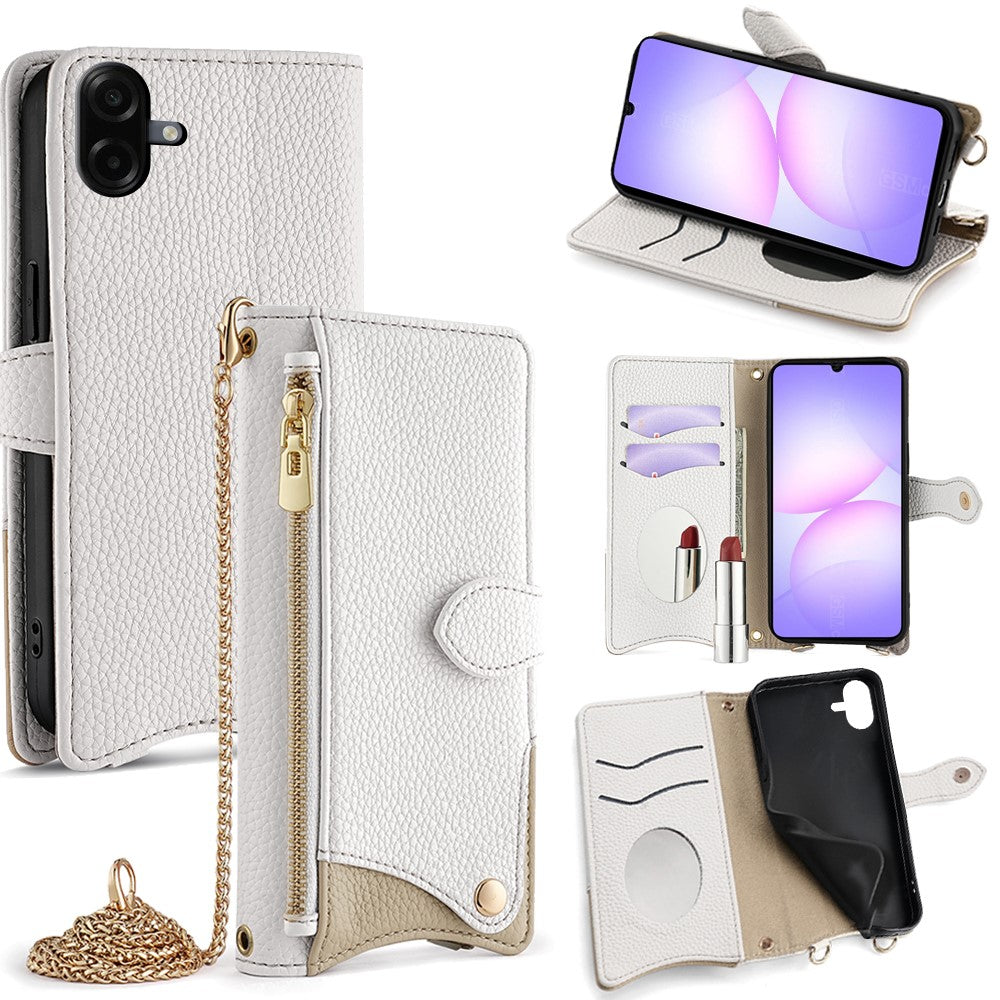 For Samsung Galaxy A08 5G / A08 4G / A07 4G Leather Case Wallet Stand Cover Irregular Tail Style with Chain Strap