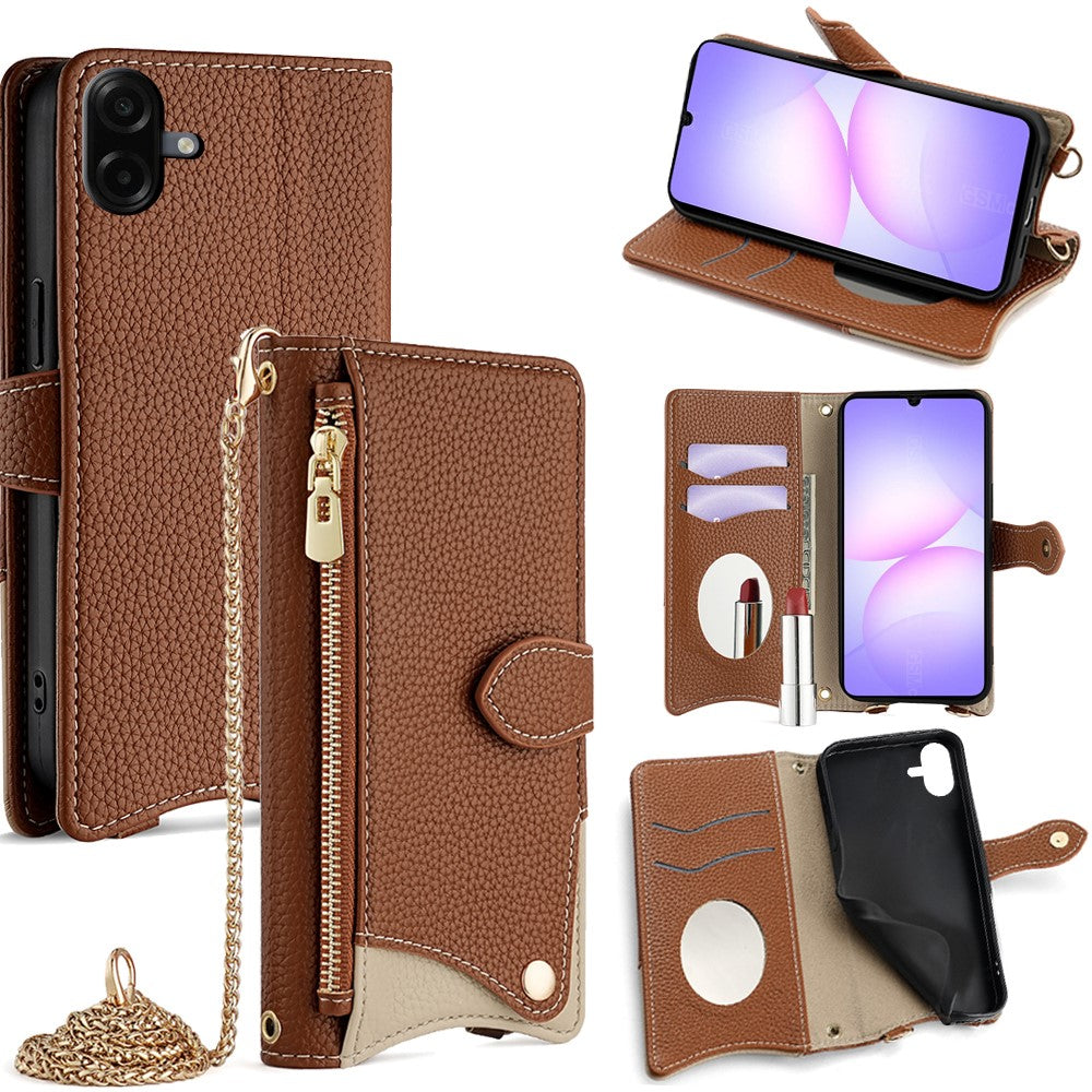 For Samsung Galaxy A08 5G / A08 4G / A07 4G Leather Case Wallet Stand Cover Irregular Tail Style with Chain Strap