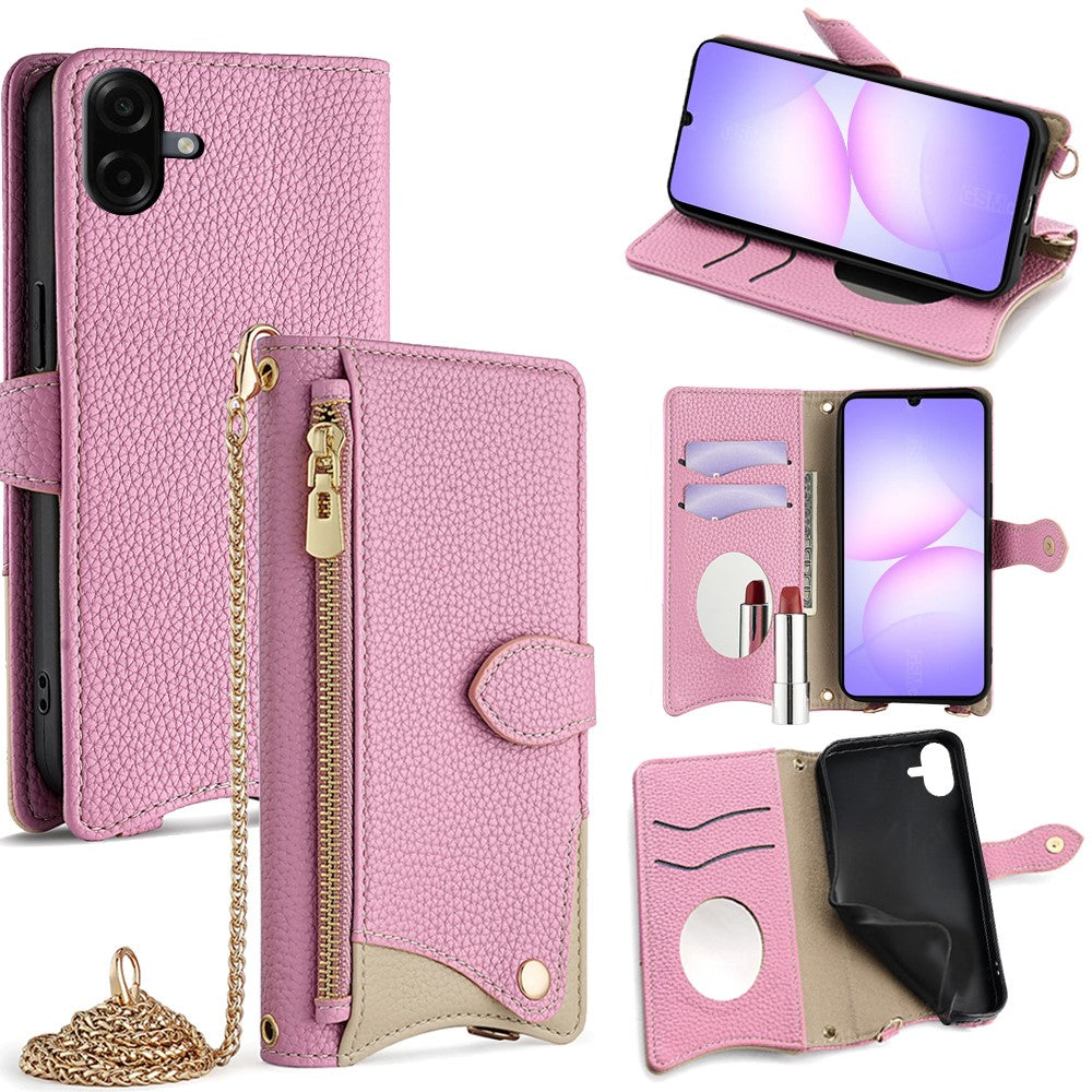 For Samsung Galaxy A08 5G / A08 4G / A07 4G Leather Case Wallet Stand Cover Irregular Tail Style with Chain Strap