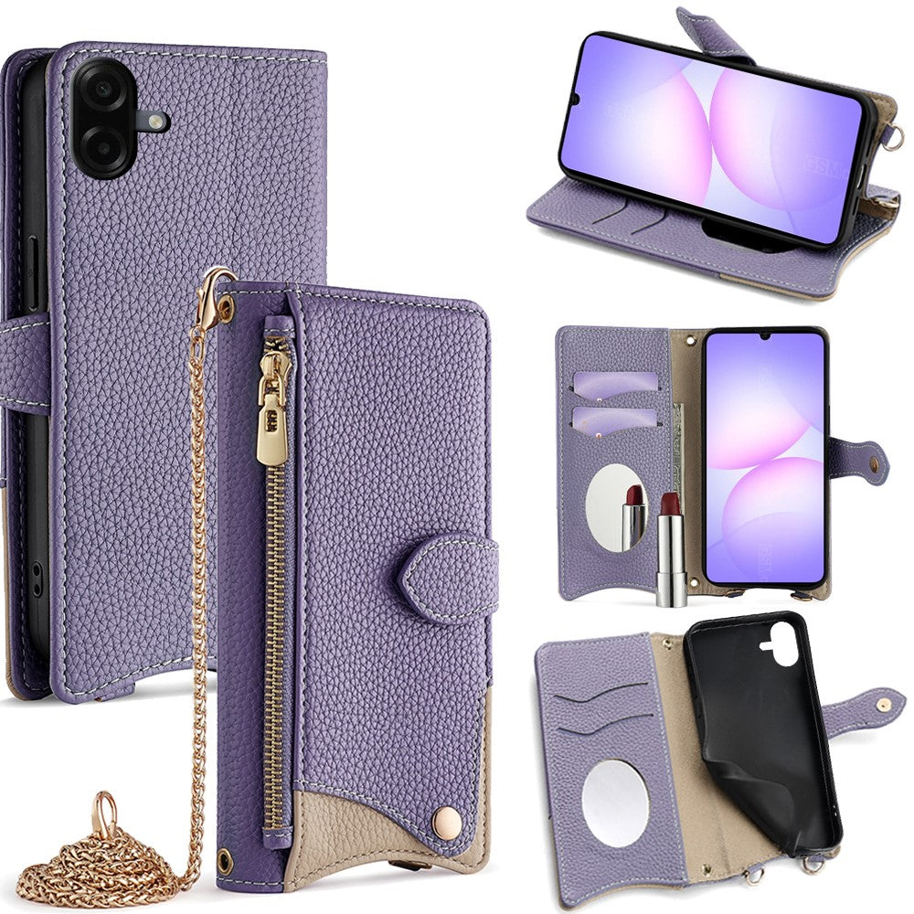 For Samsung Galaxy A08 5G / A08 4G / A07 4G Leather Case Wallet Stand Cover Irregular Tail Style with Chain Strap