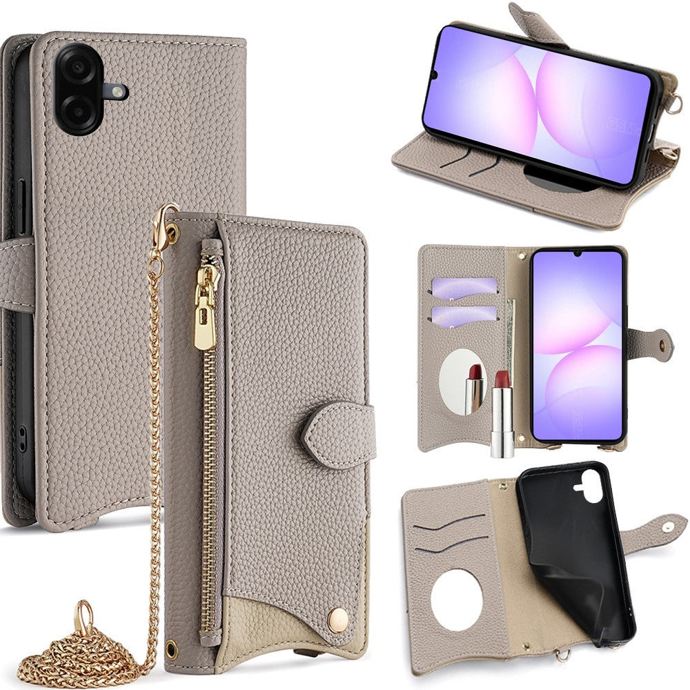 For Samsung Galaxy A08 5G / A08 4G / A07 4G Leather Case Wallet Stand Cover Irregular Tail Style with Chain Strap