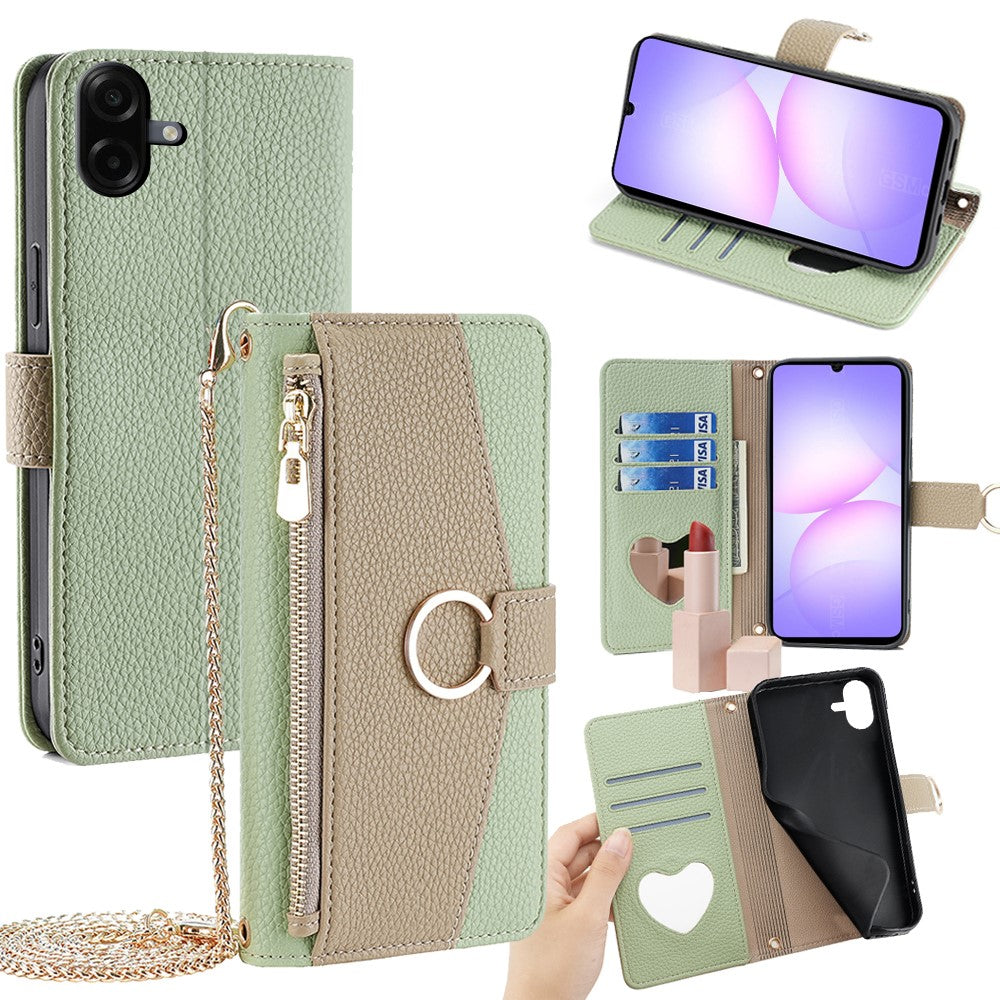 For Samsung Galaxy A08 5G / A08 4G / A07 4G Case Mirror Wallet Leather Phone Cover with Chain Shoulder Strap