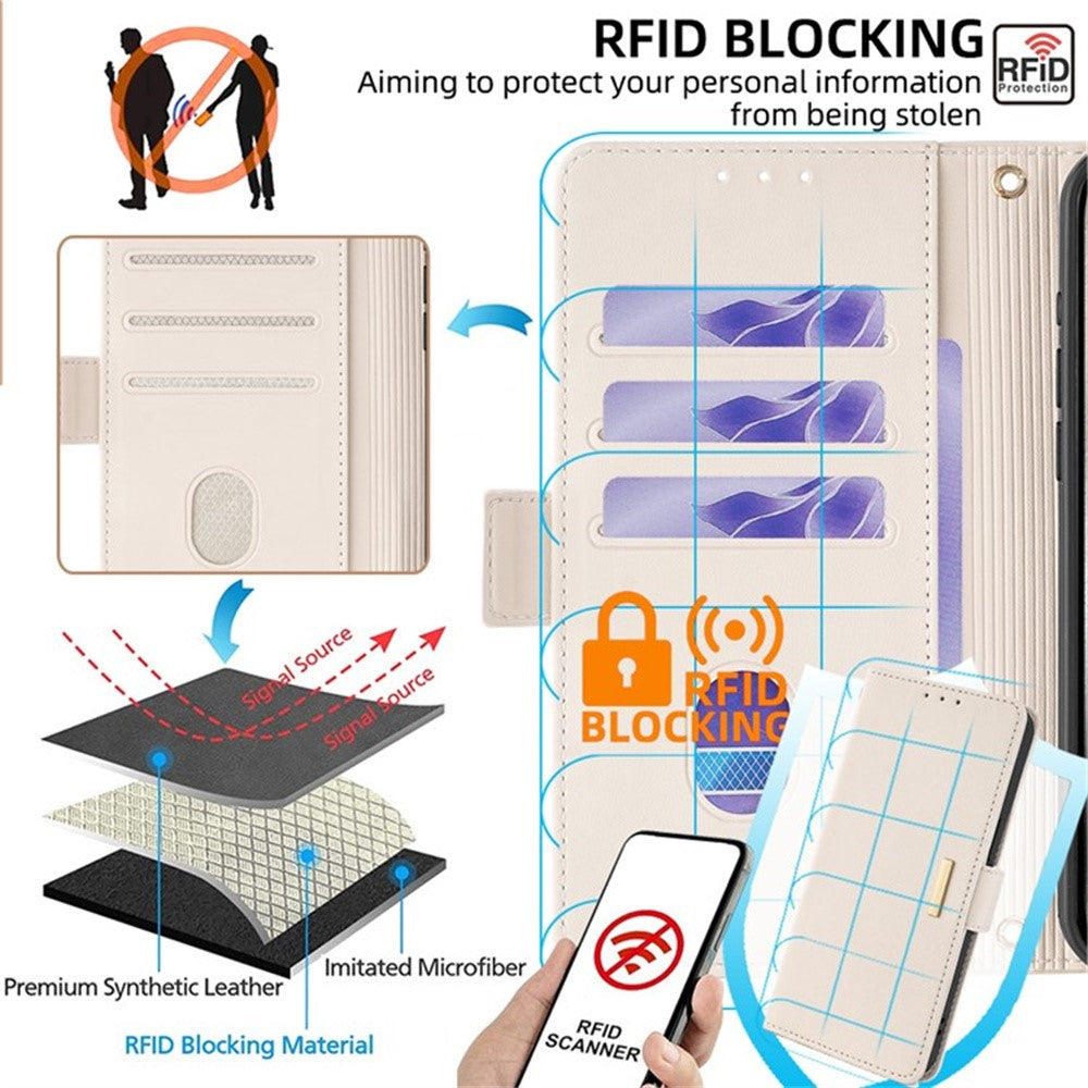 Til Samsung Galaxy A08 5G / A08 4G / A07 4G Cover RFID Blokerende Pung i PU-læder med Håndledsrem
