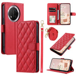 PU Leather Case for Honor X9c 5G / Magic7 Lite 5G / X60 Pro 5G Wallet Rhombus Grid Phone Cover with Shoulder Strap / Wrist Strap