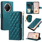 PU Leather Case for Honor X9c 5G / Magic7 Lite 5G / X60 Pro 5G Wallet Rhombus Grid Phone Cover with Shoulder Strap / Wrist Strap