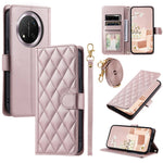 PU Leather Case for Honor X9c 5G / Magic7 Lite 5G / X60 Pro 5G Wallet Rhombus Grid Phone Cover with Shoulder Strap / Wrist Strap