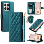 PU Leather Case for Honor 400 Smart 5G / 4G / X7d 5G / 4G Wallet Rhombus Grid Phone Cover with Shoulder Strap / Wrist Strap