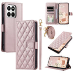 PU Leather Case for Honor 400 Smart 5G / 4G / X7d 5G / 4G Wallet Rhombus Grid Phone Cover with Shoulder Strap / Wrist Strap