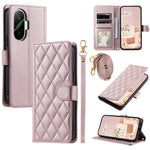 For Xiaomi Poco F7 5G / Redmi Turbo 4 Pro 5G Case Wallet Rhombus Grid PU Leather Phone Cover with Shoulder Strap / Wrist Strap