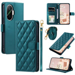 For Xiaomi Poco F7 5G / Redmi Turbo 4 Pro 5G Case Wallet Rhombus Grid PU Leather Phone Cover with Shoulder Strap / Wrist Strap