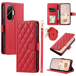 For Xiaomi Poco F7 5G / Redmi Turbo 4 Pro 5G Case Wallet Rhombus Grid PU Leather Phone Cover with Shoulder Strap / Wrist Strap