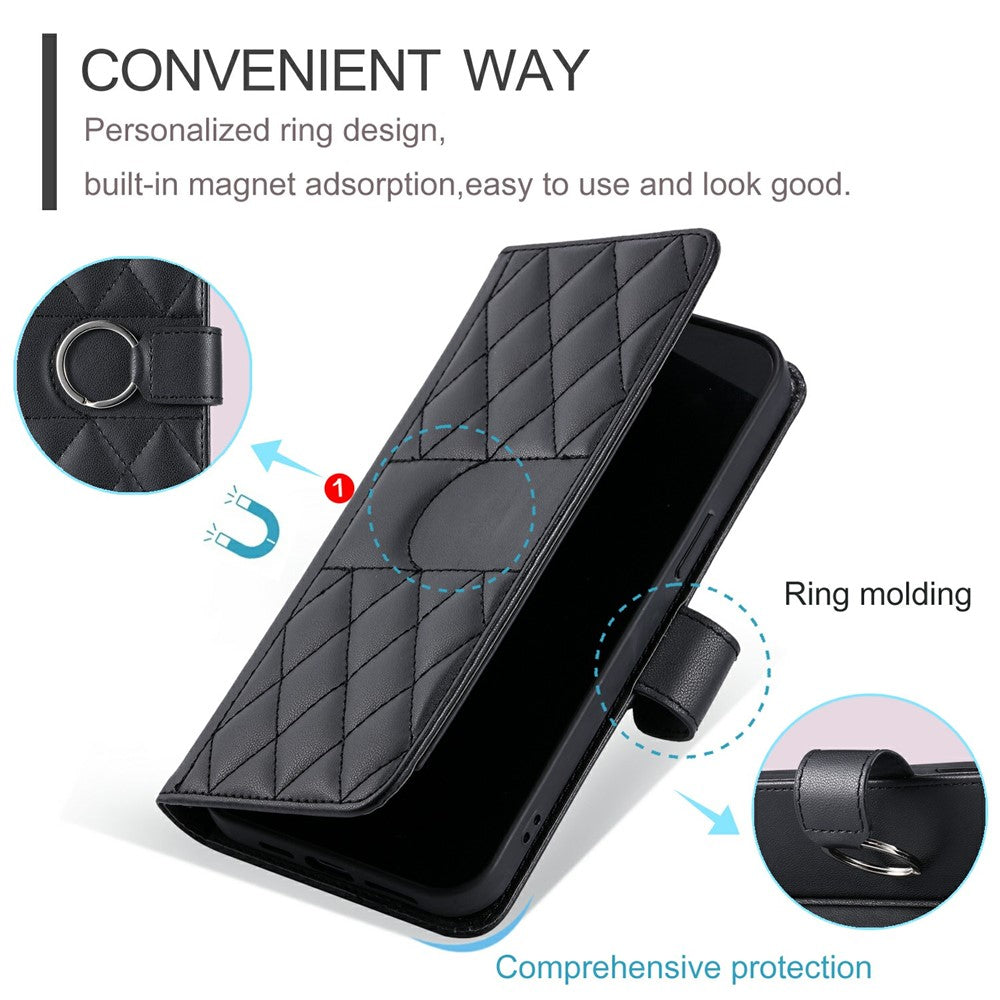 For Xiaomi Poco F7 5G / Redmi Turbo 4 Pro 5G Case Ring Buckle Wallet Stand Rhombus Crossbody Leather Mobile Cover