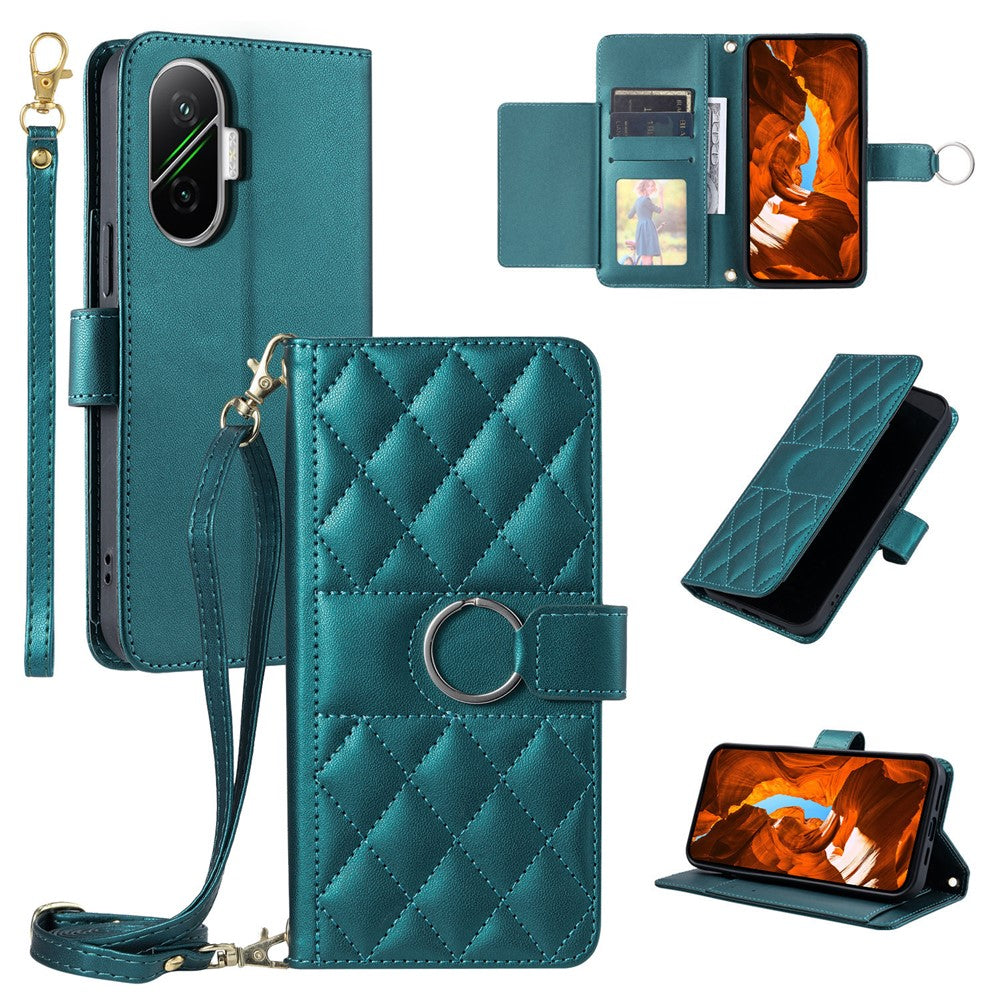 For Xiaomi Poco F7 5G / Redmi Turbo 4 Pro 5G Case Ring Buckle Wallet Stand Rhombus Crossbody Leather Mobile Cover