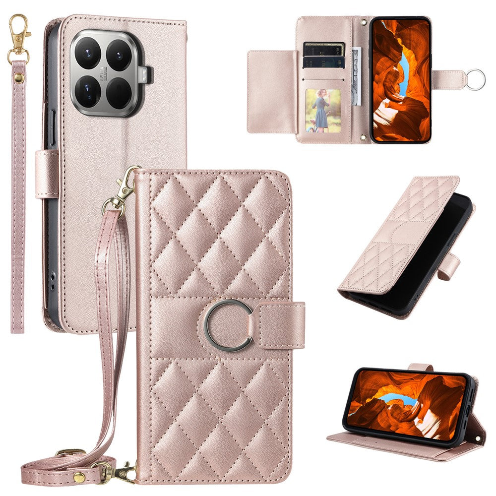 For Xiaomi 15T Pro Case Ring Buckle Wallet Stand Rhombus Crossbody Leather Mobile Cover