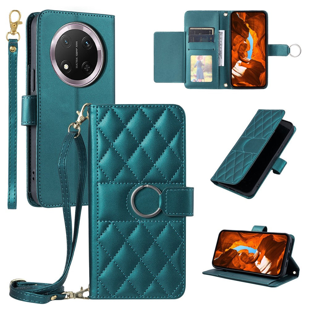 Crossbody Leather Case for Honor X9c 5G / Magic7 Lite 5G / X60 Pro 5G Ring Buckle Wallet Stand Rhombus Mobile Cover