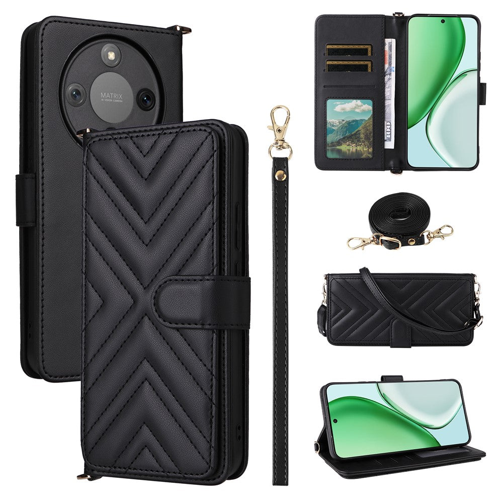 For Honor Magic8 Lite 5G / X9d 5G / X70 5G Case with Shoulder / Wrist Strap Leather Phone Cover Stand Wallet