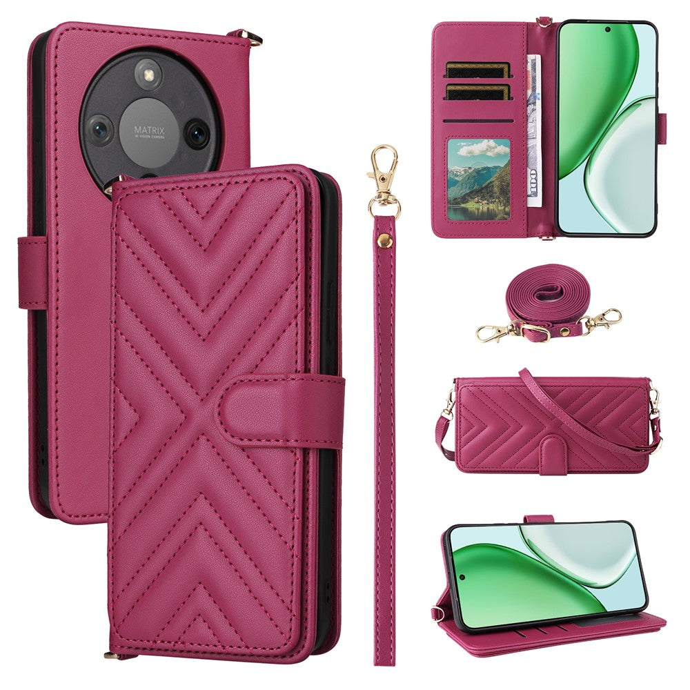 For Honor Magic8 Lite 5G / X9d 5G / X70 5G Case with Shoulder / Wrist Strap Leather Phone Cover Stand Wallet