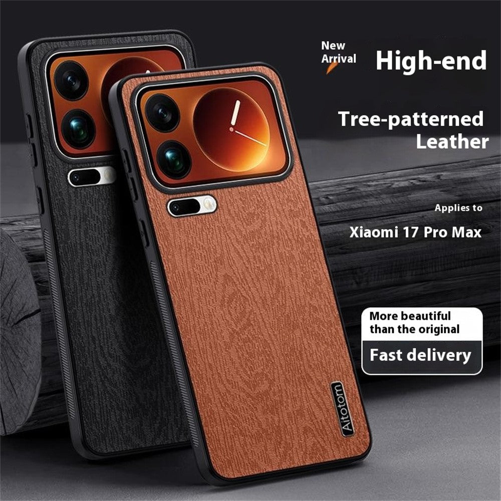 For Xiaomi 17 Pro Max Case Wood Texture PU Leather Coated PC TPU Phone Cover