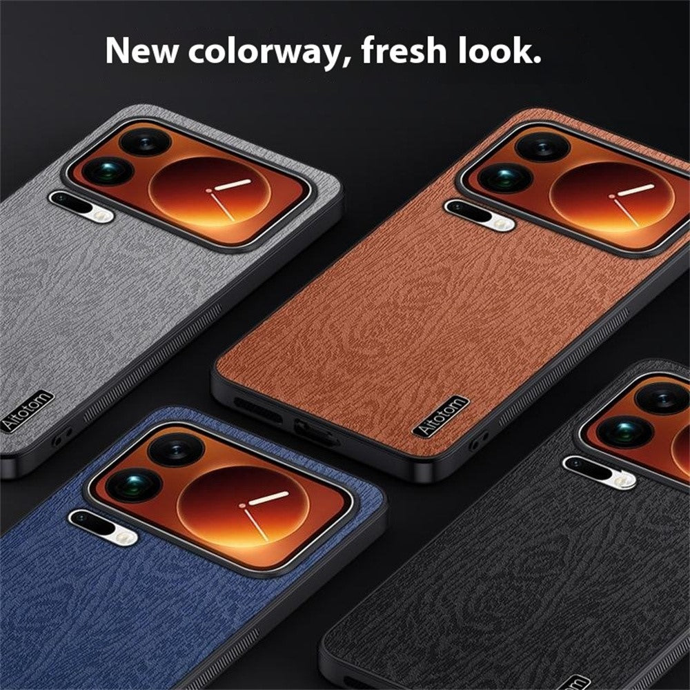 For Xiaomi 17 Pro Max Case Wood Texture PU Leather Coated PC TPU Phone Cover