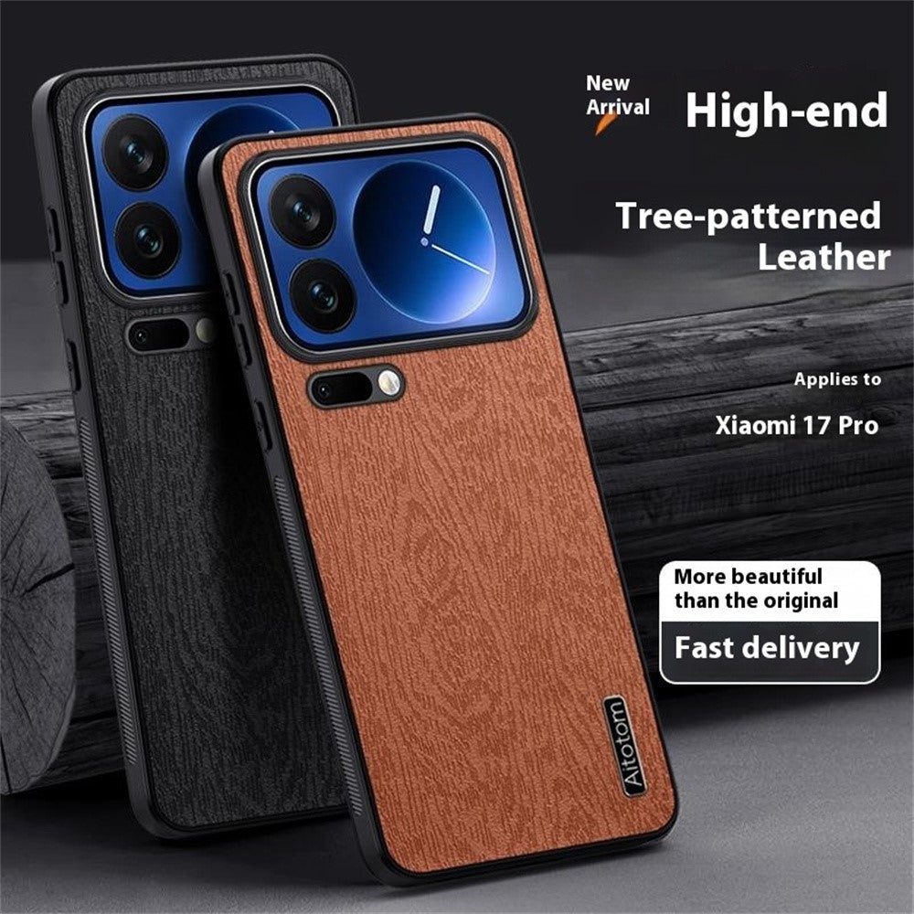 For Xiaomi 17 Pro Case Wood Texture PU Leather Coated PC TPU Phone Cover