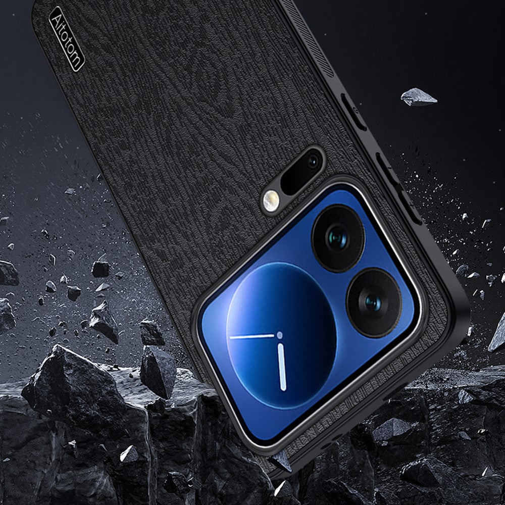 For Xiaomi 17 Pro Case Wood Texture PU Leather Coated PC TPU Phone Cover