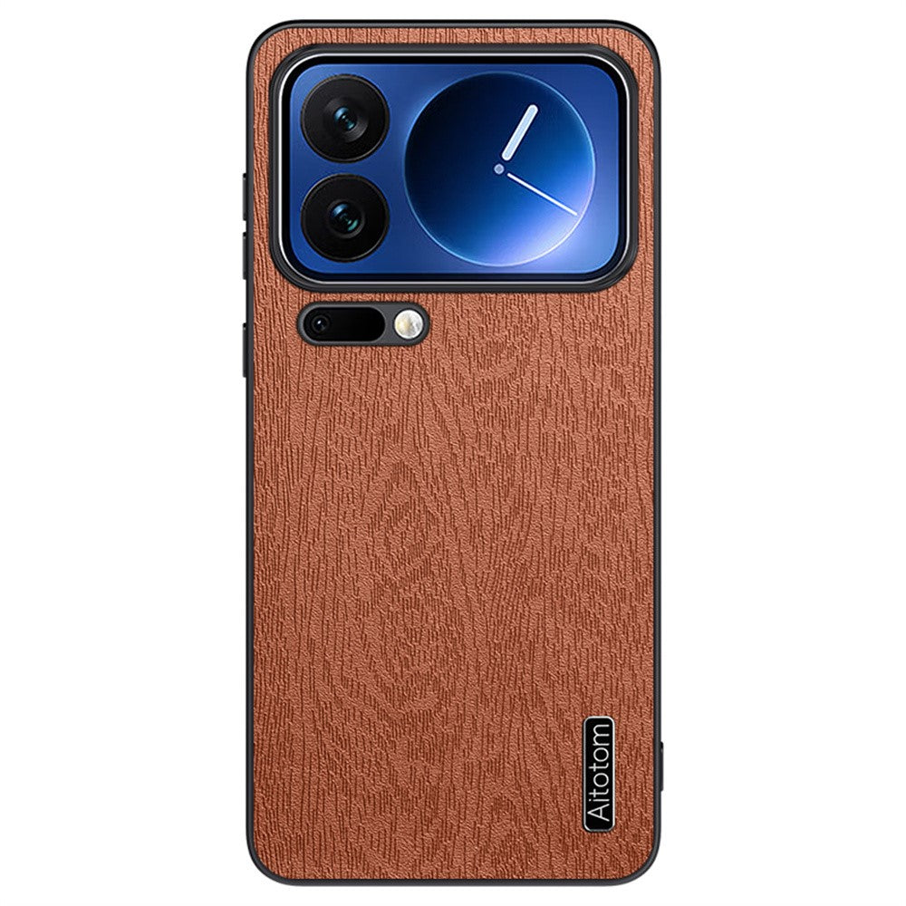 For Xiaomi 17 Pro Case Wood Texture PU Leather Coated PC TPU Phone Cover
