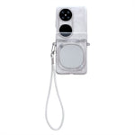 For Huawei Pocket 2 Case Makeup Mirror Hard PC Flip Phone Cover with Tempered Glass Rear Screen Film