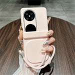 For Huawei Pocket 2 Case Makeup Mirror Hard PC Flip Phone Cover with Tempered Glass Rear Screen Film