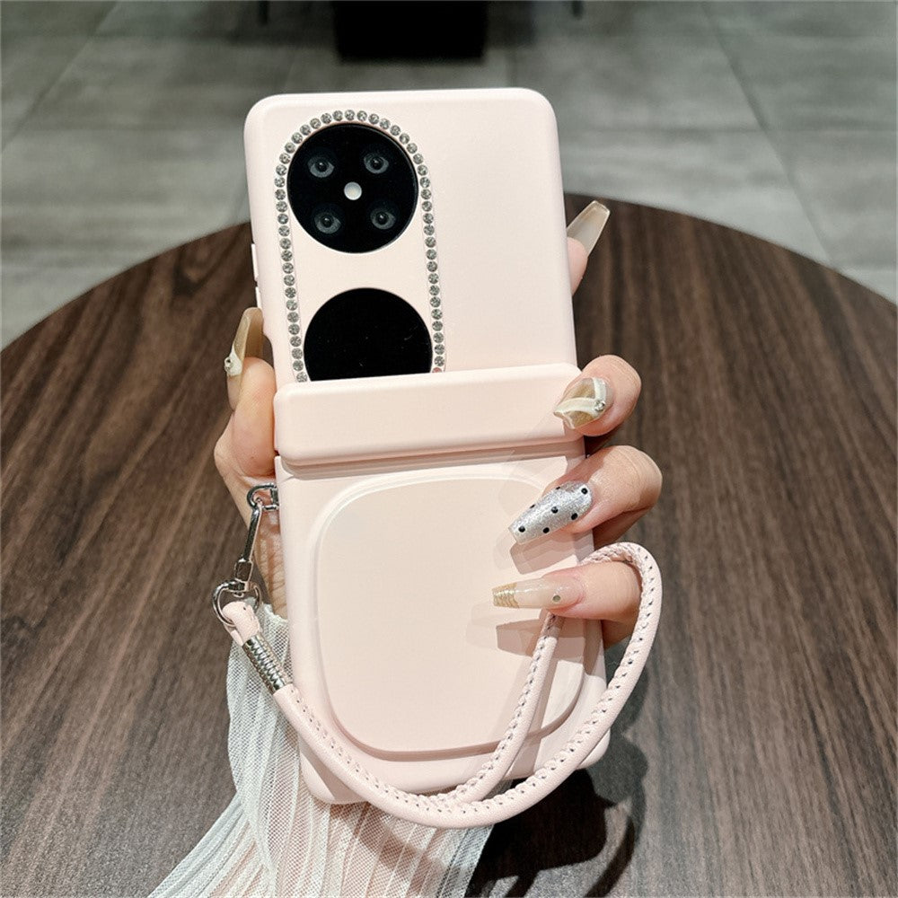 For Huawei Pocket 2 Case Makeup Mirror Hard PC Flip Phone Cover with Tempered Glass Rear Screen Film