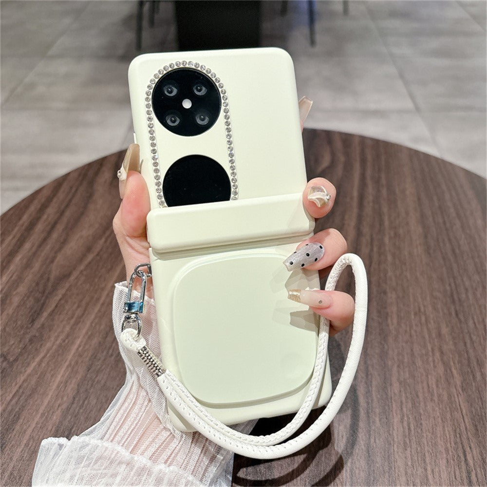 For Huawei Pocket 2 Case Makeup Mirror Hard PC Flip Phone Cover with Tempered Glass Rear Screen Film