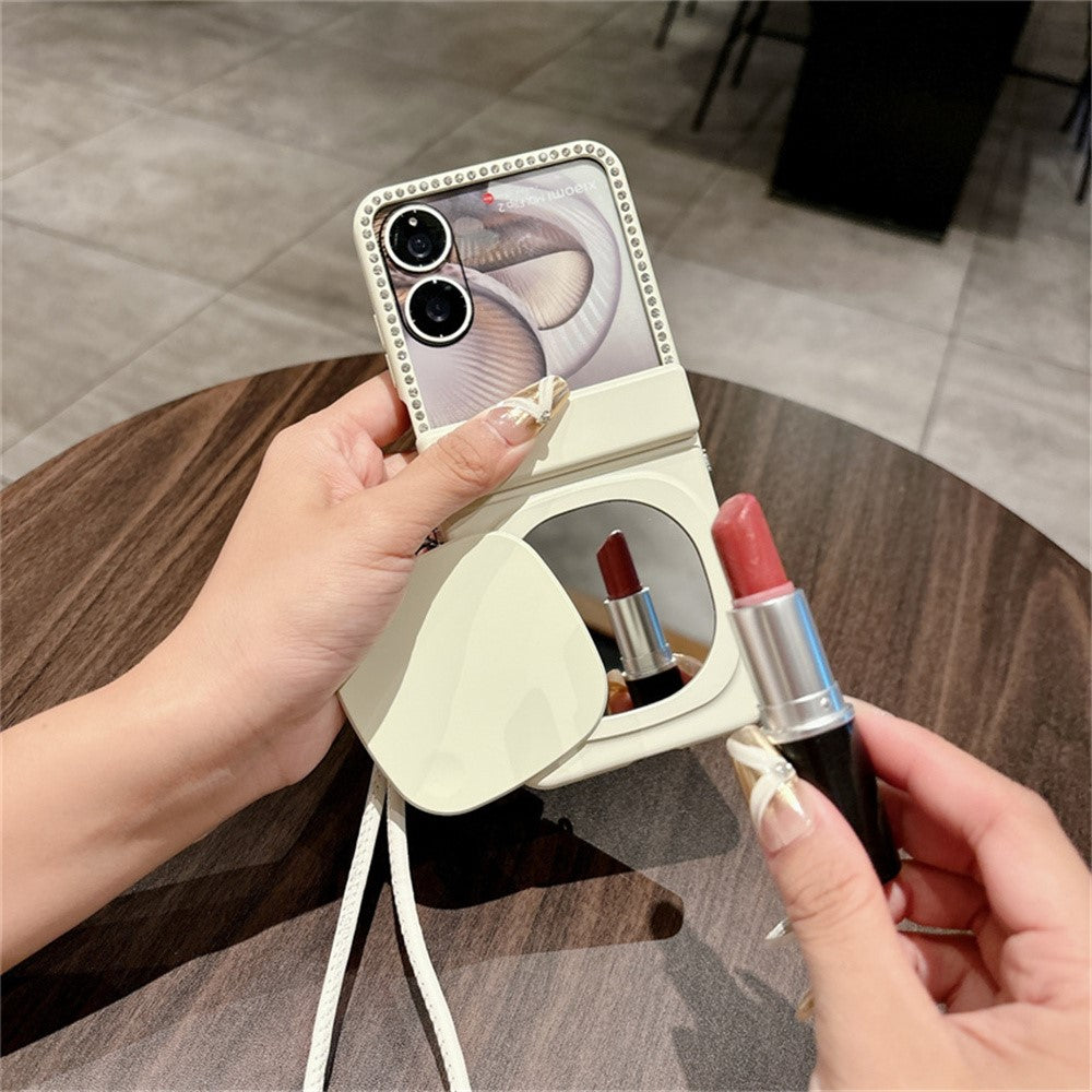 For Xiaomi Mix Flip 2 Case Makeup Mirror Hard PC Flip Phone Cover with Tempered Glass Rear Screen Film