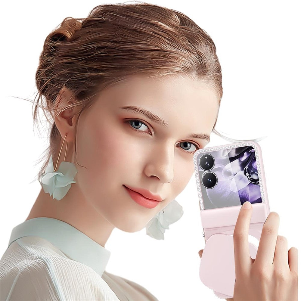 For Xiaomi Mix Flip 2 Case Makeup Mirror Hard PC Flip Phone Cover with Tempered Glass Rear Screen Film