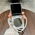 For Xiaomi Mix Flip 2 Case Makeup Mirror Hard PC Flip Phone Cover with Tempered Glass Rear Screen Film