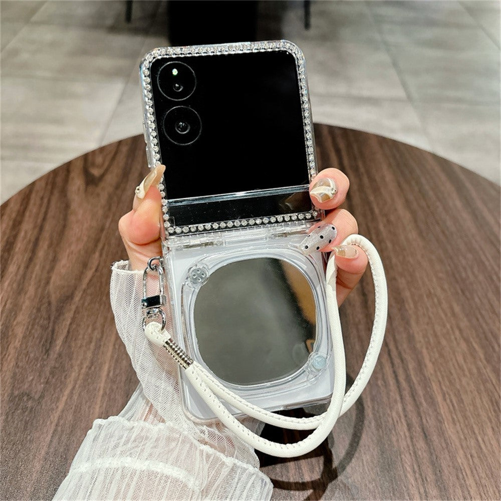 For Xiaomi Mix Flip 2 Case Makeup Mirror Hard PC Flip Phone Cover with Tempered Glass Rear Screen Film