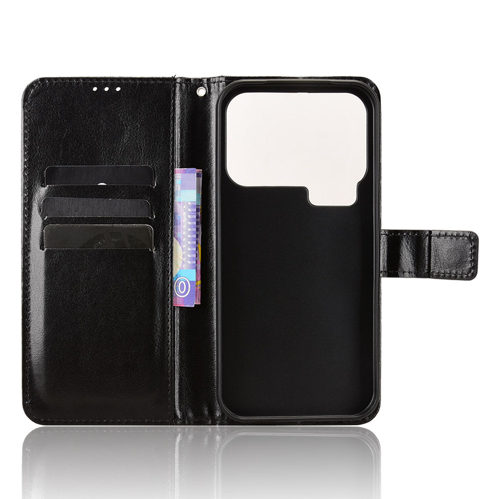 For Xiaomi 17 Pro Max PU Leather Case with Strap Crazy Horse Texture Phone Wallet Cover