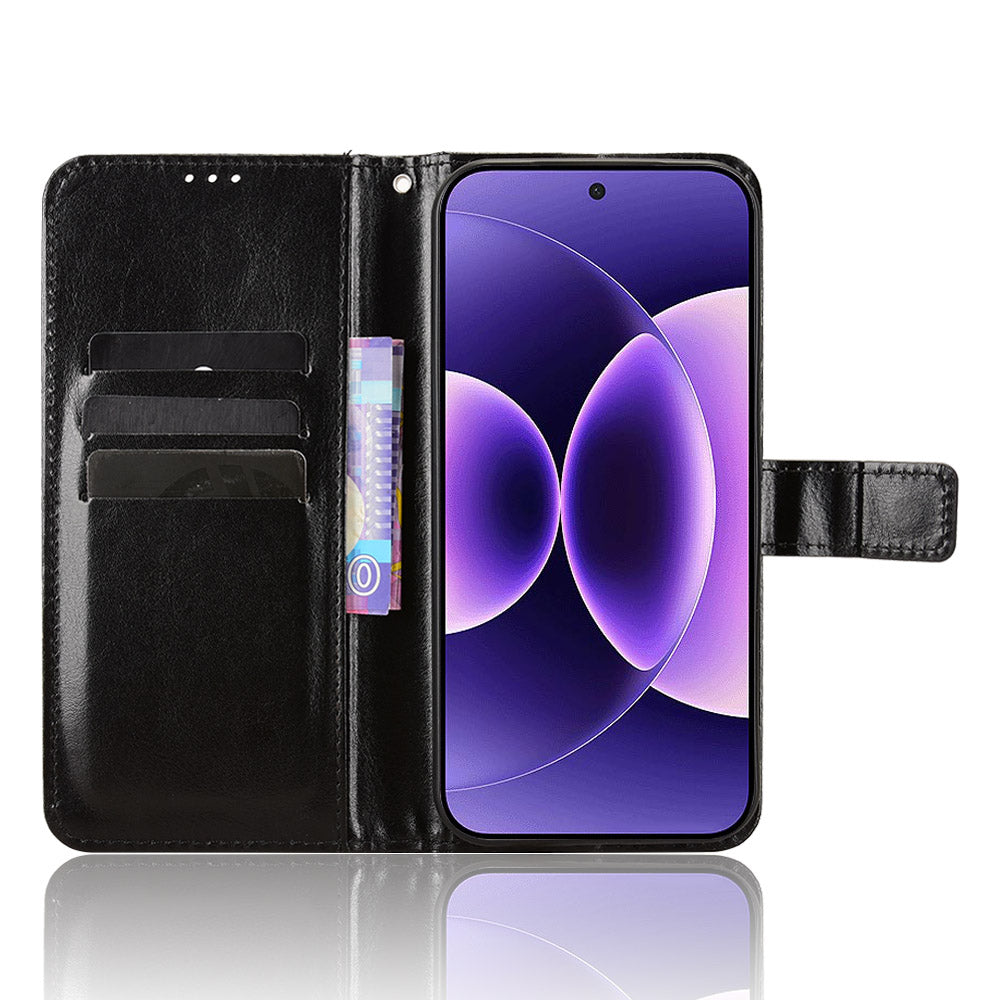 For Xiaomi 17 Pro Max PU Leather Case with Strap Crazy Horse Texture Phone Wallet Cover