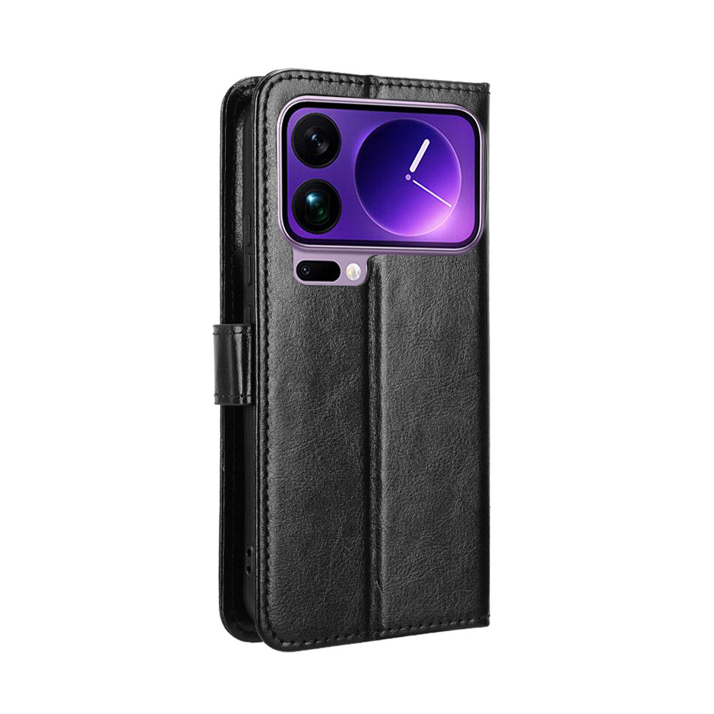 For Xiaomi 17 Pro Max PU Leather Case with Strap Crazy Horse Texture Phone Wallet Cover