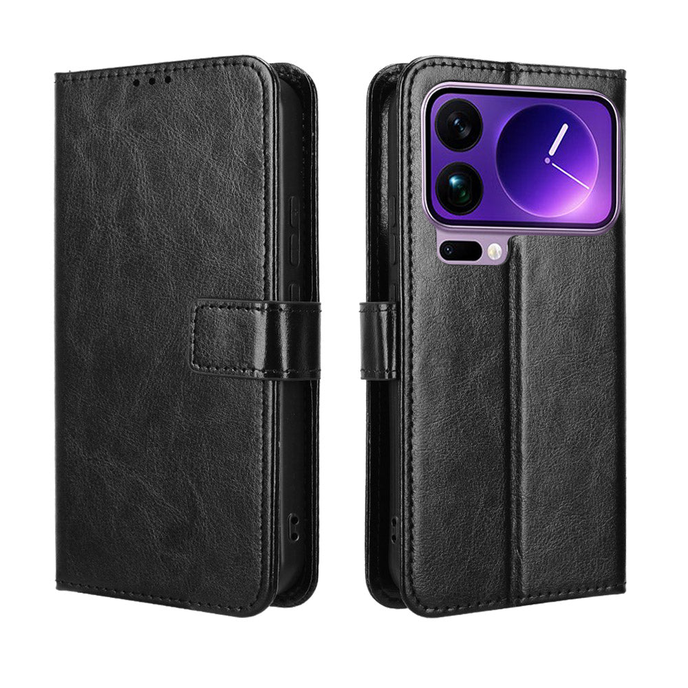 For Xiaomi 17 Pro Max PU Leather Case with Strap Crazy Horse Texture Phone Wallet Cover