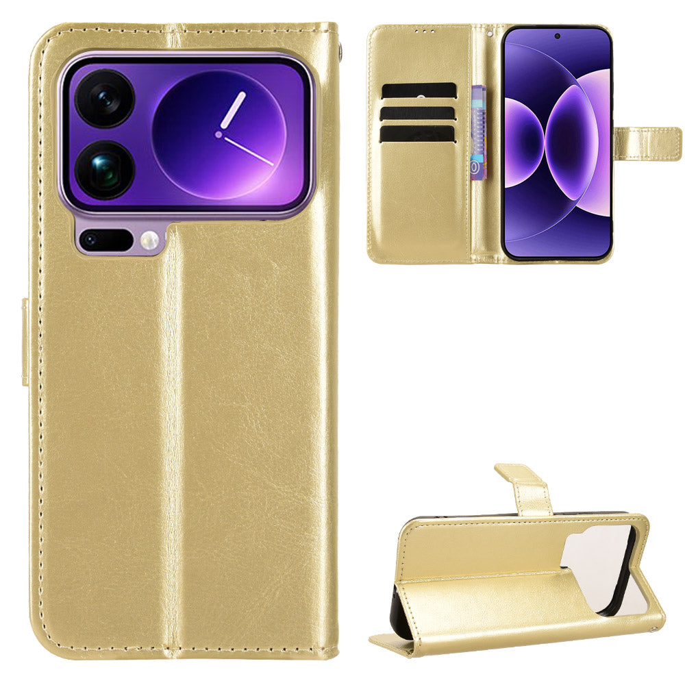For Xiaomi 17 Pro Max PU Leather Case with Strap Crazy Horse Texture Phone Wallet Cover