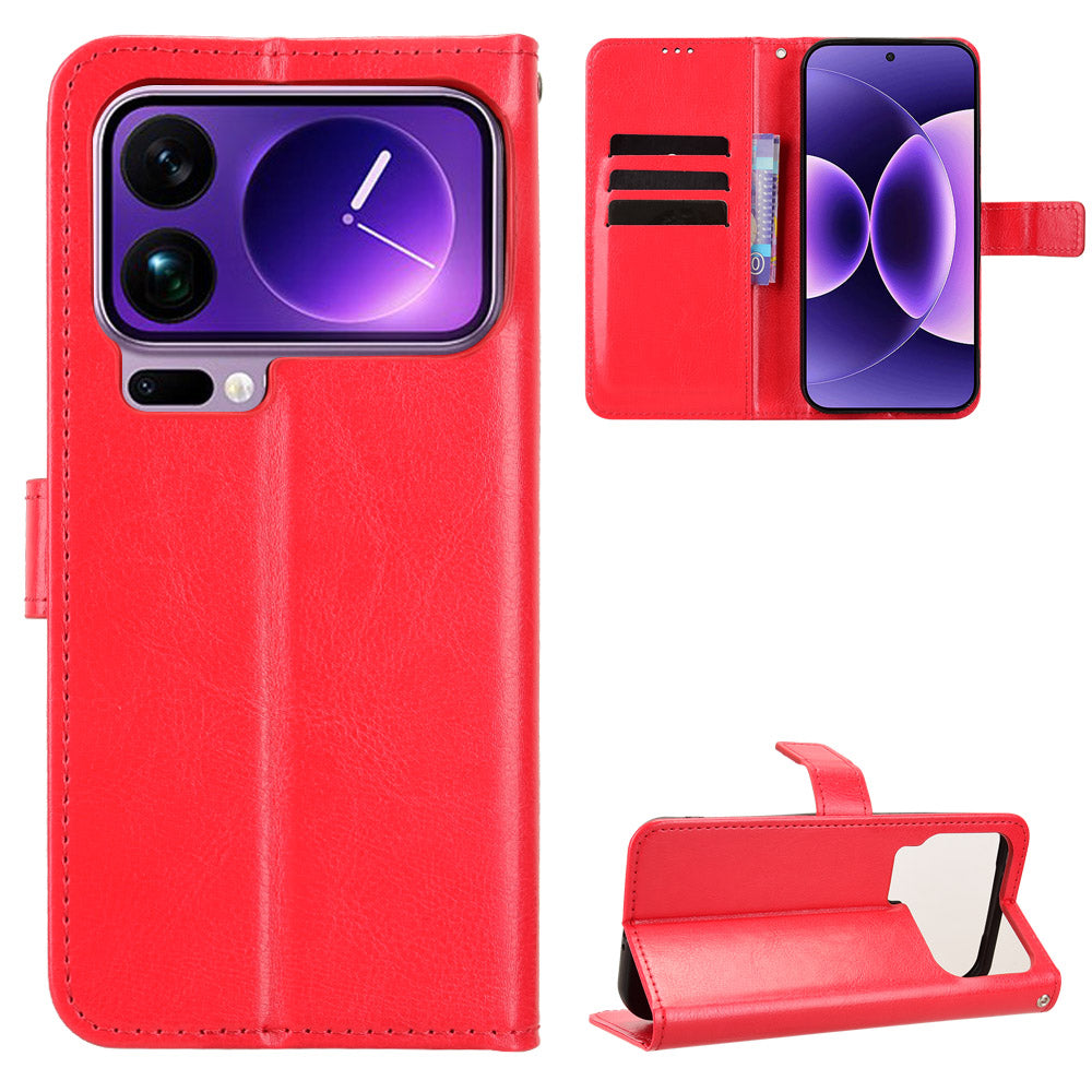 For Xiaomi 17 Pro Max PU Leather Case with Strap Crazy Horse Texture Phone Wallet Cover